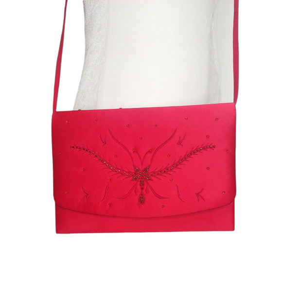Caparros Formal Red Evening crossbody purse with beaded Detail - Picture 2 of 4